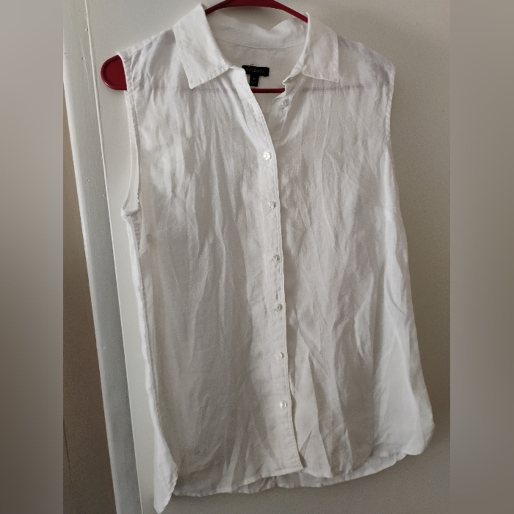 Talbots Medium White Linen Sleeveless Button-Down Shirt